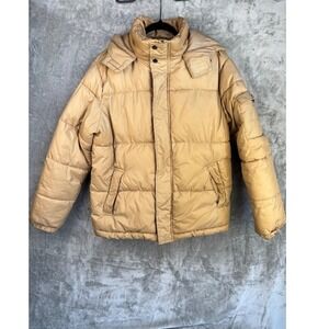 Forever 21 Mens Puffer Jacket M Tan Hooded Streetwear Winter‎ Coat Warm